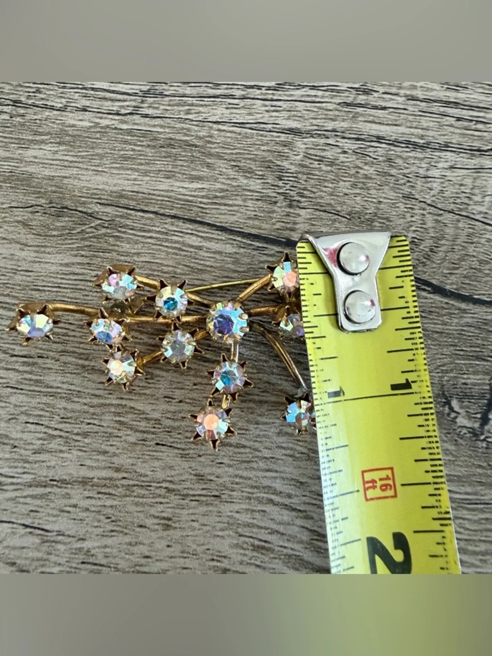 Austria Signed Crystal Aurora Borealis Starburst Firework Brooch Gold Tone AS IS